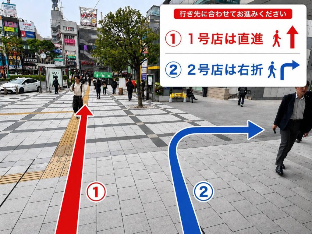 右折します。